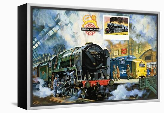 Evening Star, the Last Steam Locomotive and the New Diesel-Electric Deltic-Harry Green-Framed Premier Image Canvas