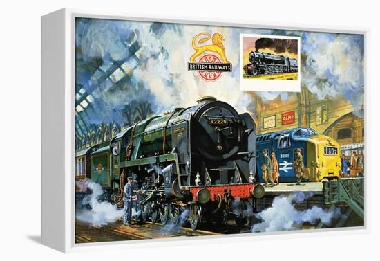 Evening Star, the Last Steam Locomotive and the New Diesel-Electric Deltic-Harry Green-Framed Premier Image Canvas