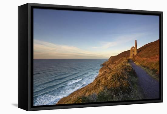 Evening sunlight on the ruins of a tin mine, on the Atlantic coast of Cornwall-Nigel Hicks-Framed Premier Image Canvas