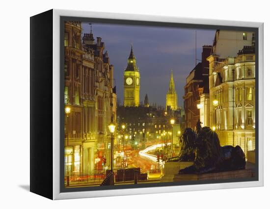 Evening View from Trafalgar Square Down Whitehall with Big Ben in the Background, London, England-Roy Rainford-Framed Premier Image Canvas