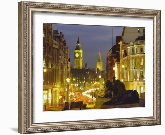 Evening View from Trafalgar Square Down Whitehall with Big Ben in the Background, London, England-Roy Rainford-Framed Photographic Print