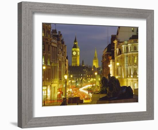 Evening View from Trafalgar Square Down Whitehall with Big Ben in the Background, London, England-Roy Rainford-Framed Photographic Print