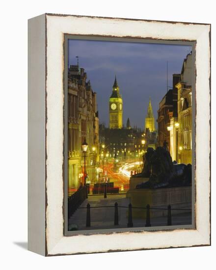 Evening View from Trafalgar Square Down Whitehall with Big Ben in the Background, London, England-Roy Rainford-Framed Premier Image Canvas