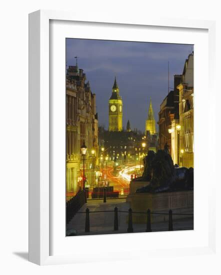 Evening View from Trafalgar Square Down Whitehall with Big Ben in the Background, London, England-Roy Rainford-Framed Photographic Print