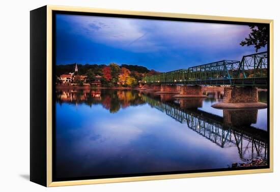 Evening View of the New Hope-Lambertville Bridge, New Hope, Pennsylvania-George Oze-Framed Premier Image Canvas