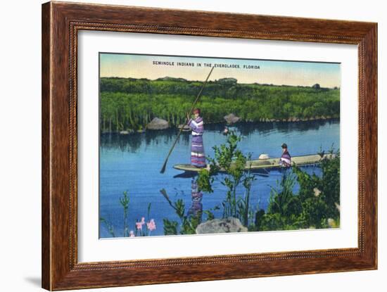 Everglades Nat'l Park, Florida - Seminole Indians in Longboat-Lantern Press-Framed Art Print