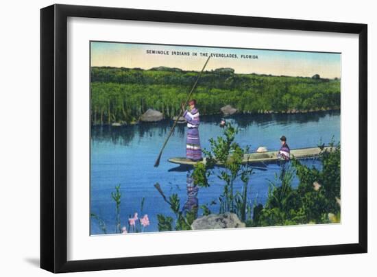 Everglades Nat'l Park, Florida - Seminole Indians in Longboat-Lantern Press-Framed Art Print