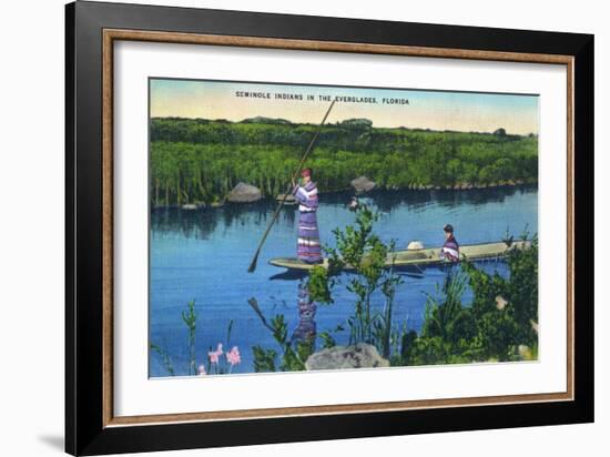 Everglades Nat'l Park, Florida - Seminole Indians in Longboat-Lantern Press-Framed Art Print