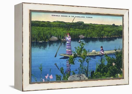 Everglades Nat'l Park, Florida - Seminole Indians in Longboat-Lantern Press-Framed Stretched Canvas