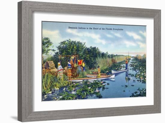 Everglades Nat'l Park, Florida - Seminole Indians in Longboats-Lantern Press-Framed Art Print