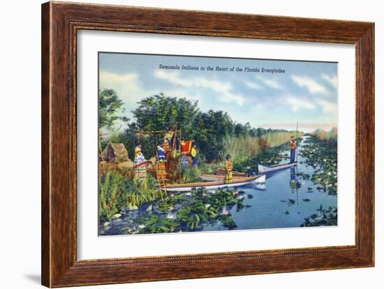 Everglades Nat'l Park, Florida - Seminole Indians in Longboats-Lantern Press-Framed Art Print