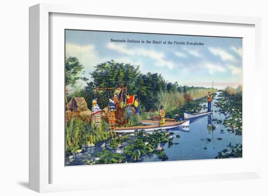 Everglades Nat'l Park, Florida - Seminole Indians in Longboats-Lantern Press-Framed Art Print