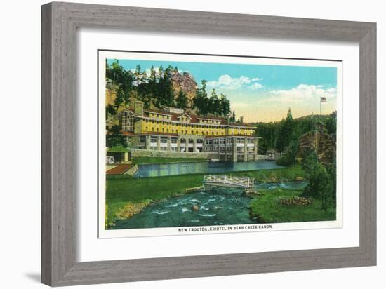 Evergreen, Colorado, Exterior View of the New Troutdale Hotel in Bear Creek Canyon-Lantern Press-Framed Art Print