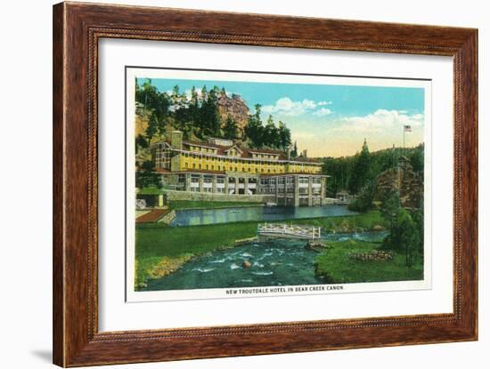 Evergreen, Colorado, Exterior View of the New Troutdale Hotel in Bear Creek Canyon-Lantern Press-Framed Art Print