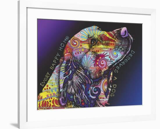 Every Happy Home, Deserves a Dog, Pets, Dogs, Purple fade, Looking up, Animals, Pop Art, Stencils-Russo Dean-Framed Giclee Print