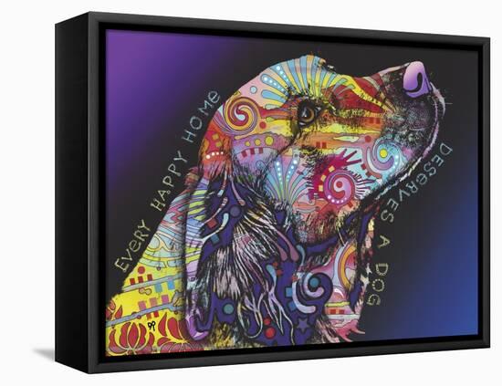 Every Happy Home, Deserves a Dog, Pets, Dogs, Purple fade, Looking up, Animals, Pop Art, Stencils-Russo Dean-Framed Premier Image Canvas