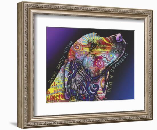 Every Happy Home, Deserves a Dog, Pets, Dogs, Purple fade, Looking up, Animals, Pop Art, Stencils-Russo Dean-Framed Giclee Print