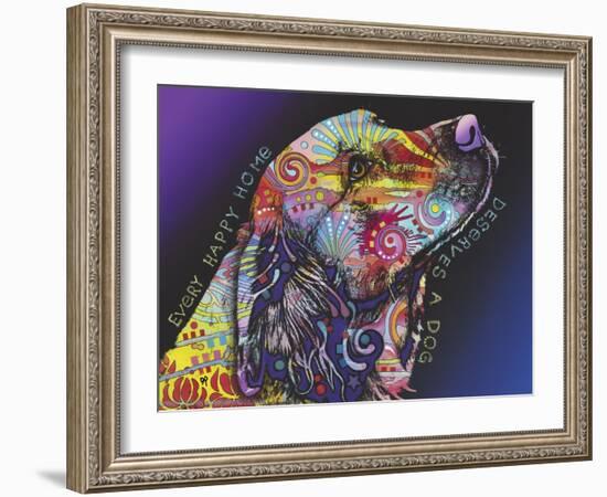 Every Happy Home, Deserves a Dog, Pets, Dogs, Purple fade, Looking up, Animals, Pop Art, Stencils-Russo Dean-Framed Giclee Print