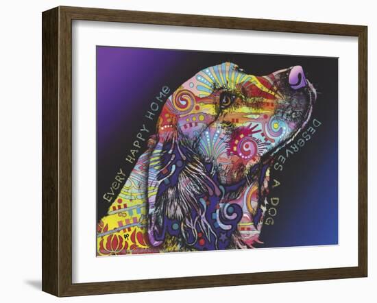 Every Happy Home, Deserves a Dog, Pets, Dogs, Purple fade, Looking up, Animals, Pop Art, Stencils-Russo Dean-Framed Giclee Print