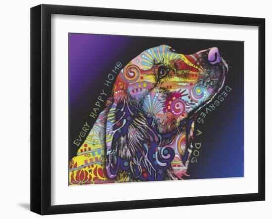 Every Happy Home, Deserves a Dog, Pets, Dogs, Purple fade, Looking up, Animals, Pop Art, Stencils-Russo Dean-Framed Giclee Print