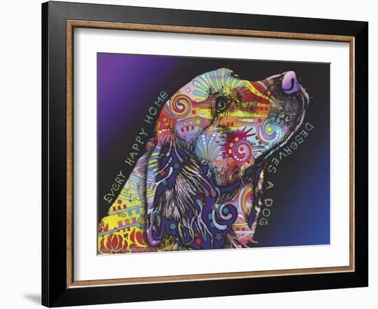 Every Happy Home, Deserves a Dog, Pets, Dogs, Purple fade, Looking up, Animals, Pop Art, Stencils-Russo Dean-Framed Giclee Print