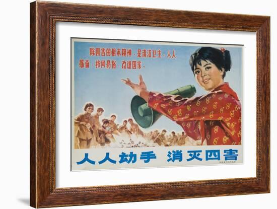 Everyone Together to Kill the 4 Evils, Original Chinese Cultural Revolution-null-Framed Giclee Print