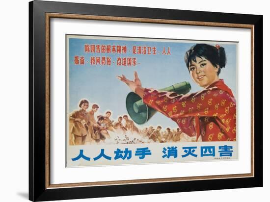 Everyone Together to Kill the 4 Evils, Original Chinese Cultural Revolution-null-Framed Giclee Print