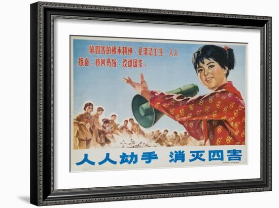 Everyone Together to Kill the 4 Evils, Original Chinese Cultural Revolution-null-Framed Giclee Print