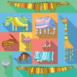Flat Icons with African Animals-Evgeniya Balala-Premium Giclee Print