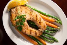 Grilled Salmon Steak and Vegetables-evgenyb-Photographic Print