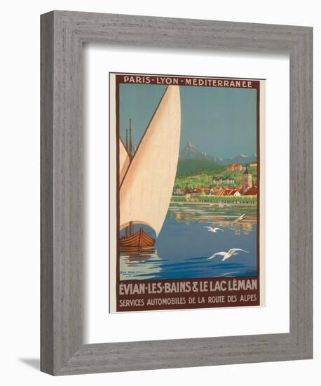 Evian Lake - Geneva, France - Vintage PLM Railway Travel Poster, 1920s-Geo Dorival-Framed Art Print