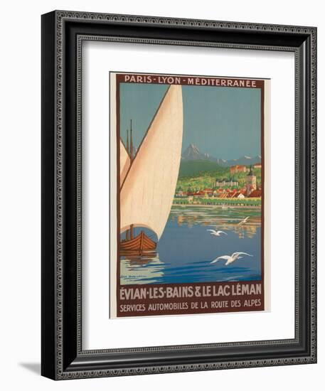 Evian Lake - Geneva, France - Vintage PLM Railway Travel Poster, 1920s-Geo Dorival-Framed Art Print