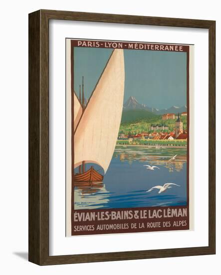 Evian Lake - Geneva, France - Vintage PLM Railway Travel Poster, 1920s-Geo Dorival-Framed Art Print