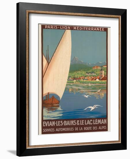 Evian Lake - Geneva, France - Vintage PLM Railway Travel Poster, 1920s-Geo Dorival-Framed Art Print