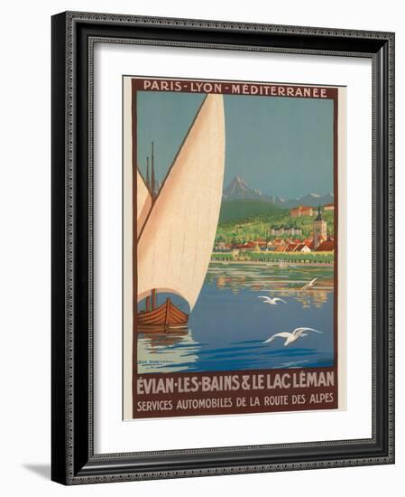 Evian Lake - Geneva, France - Vintage PLM Railway Travel Poster, 1920s-Geo Dorival-Framed Art Print