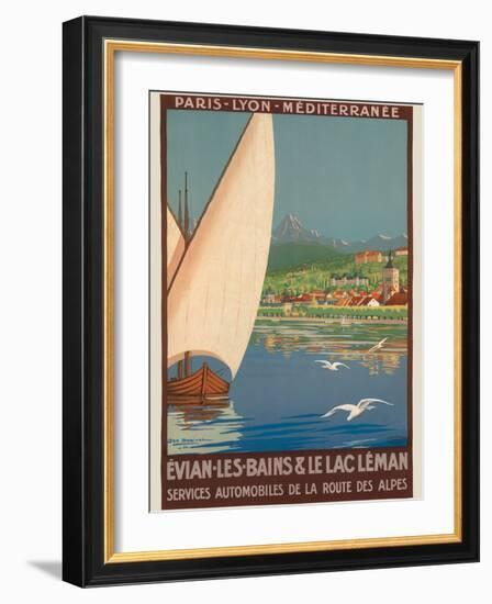 Evian Lake - Geneva, France - Vintage PLM Railway Travel Poster, 1920s-Geo Dorival-Framed Art Print