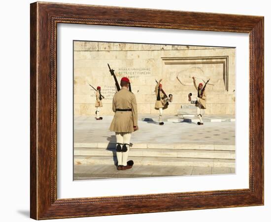 Evzone, Greek Guards During the Changing of the Guard Ceremony, Syntagma Square, Parliament Buildin-Tuul-Framed Photographic Print