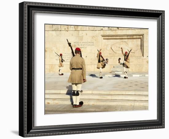 Evzone, Greek Guards During the Changing of the Guard Ceremony, Syntagma Square, Parliament Buildin-Tuul-Framed Photographic Print