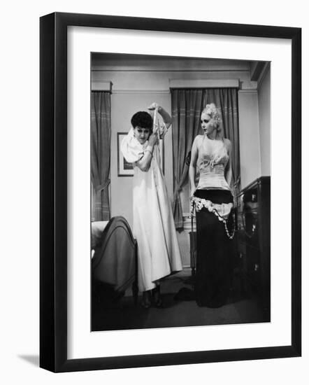 Ex-Burlesque Stripper June St. Clair Undressing, During Class at Allen Gilbert School of Undressing-Peter Stackpole-Framed Photographic Print