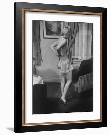 Ex-Burlesque Stripper June St. Clair with Knee Sexily Crooked, Allen Gilbert School of Undressing-Peter Stackpole-Framed Photographic Print