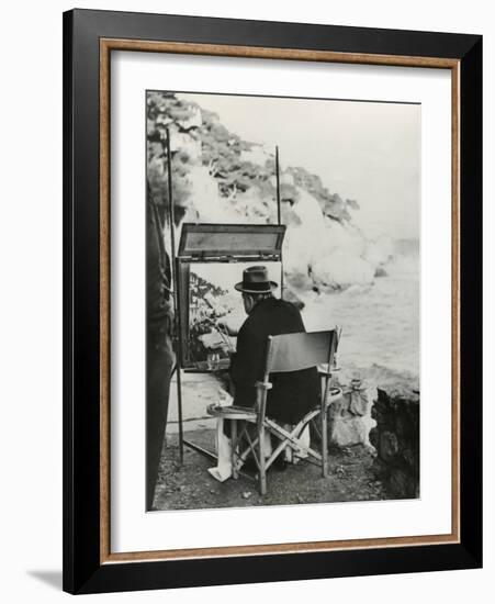 Ex-Prime Minister Winston Churchill Painting on the French Riviera Near Monte Carlo-null-Framed Photo