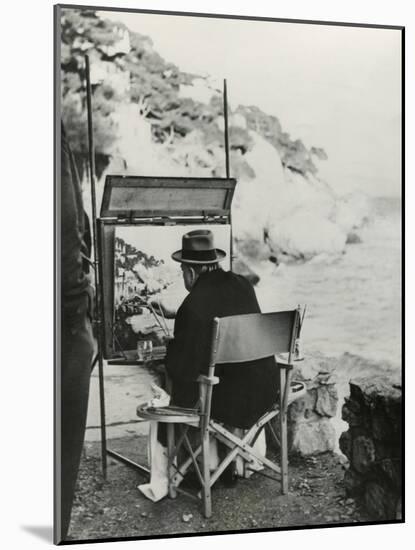 Ex-Prime Minister Winston Churchill Painting on the French Riviera Near Monte Carlo-null-Mounted Photo