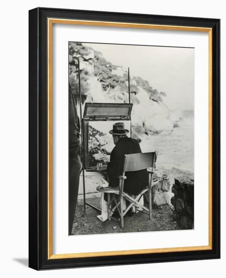Ex-Prime Minister Winston Churchill Painting on the French Riviera Near Monte Carlo-null-Framed Photo