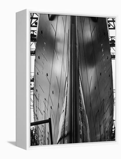 Exact Front View Looking Up at the Hull of Oceanliner, America, Showing Depth Numbers-Alfred Eisenstaedt-Framed Premier Image Canvas