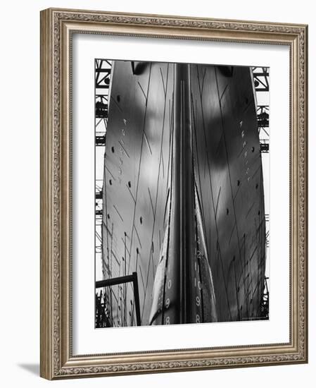 Exact Front View Looking Up at the Hull of Oceanliner, America, Showing Depth Numbers-Alfred Eisenstaedt-Framed Photographic Print