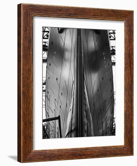 Exact Front View Looking Up at the Hull of Oceanliner, America, Showing Depth Numbers-Alfred Eisenstaedt-Framed Photographic Print