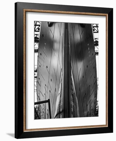 Exact Front View Looking Up at the Hull of Oceanliner, America, Showing Depth Numbers-Alfred Eisenstaedt-Framed Photographic Print