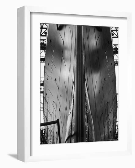 Exact Front View Looking Up at the Hull of Oceanliner, America, Showing Depth Numbers-Alfred Eisenstaedt-Framed Photographic Print