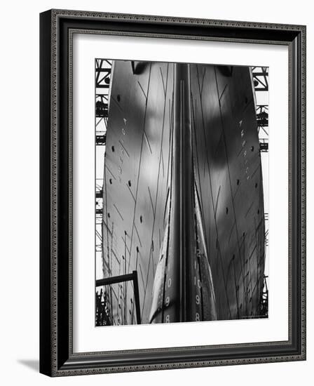 Exact Front View Looking Up at the Hull of Oceanliner, America, Showing Depth Numbers-Alfred Eisenstaedt-Framed Photographic Print