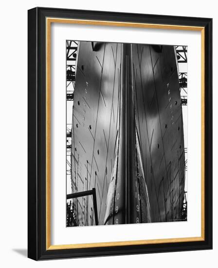 Exact Front View Looking Up at the Hull of Oceanliner, America, Showing Depth Numbers-Alfred Eisenstaedt-Framed Photographic Print